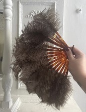 Antique early 1920s ostrich and bakelite folding fan collectible Art Deco