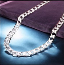Silver Chain Necklace Men Women 6mm Thick Link Curb Chain Unisex Jewellery Gift
