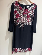 Linea Dress Size 12 Black Floral 3/4 Sleeve Stretch Shift Formal Occasion