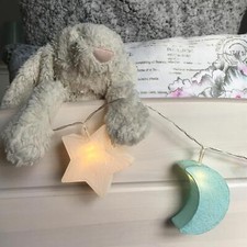 Blue Moons White Stars Battery Fairy Lights Paper Lanterns Kids Bedroom Decor