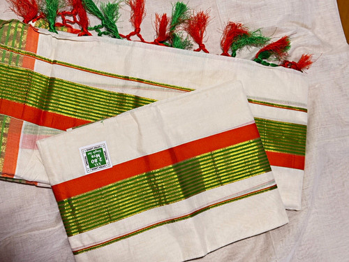 White cotton onam set - white, saree