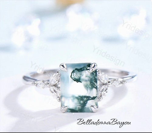 Ladies moss agate ring - moss,