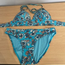 Floral Turquoise Bikini Padded Top Size 8 Bottoms Size 10