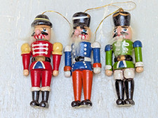 3 x Vintage Wooden Nutcracker Toy Soldier Christmas Decoration Ornaments Taiwan