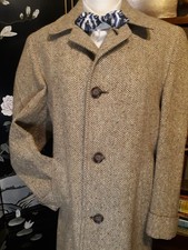 Vtg 1950s Flecked Tweed Overcoat 39 / 40 Reg Beige  Late 1940s Excellent!
