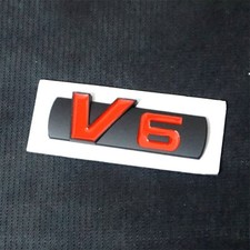 1x Matte Black Red V6 Metal Sticker Emblem Badge Decal Engine Turbo Sports Coupe