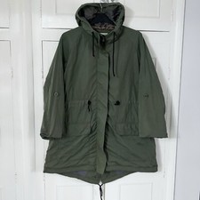 Toast Faux Silk Parka Jacket Size UK 14 Green Women’s Hooded Button Sleeve Used