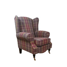 Accent Wing Back Queen Anne Cottage Chair Balmoral Amethyst Tartan Fast Delivery