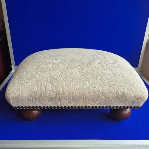 Wooden footstool cream brocade - cream,