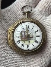 Antique Georgian Pair Cased Pocket Watch Painted Dial Ship London For Dutch 1750