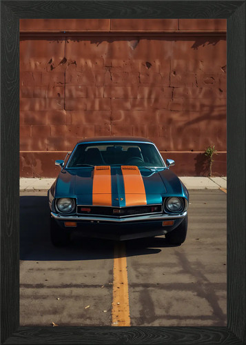Classic blue muscle car - muscle, framed
