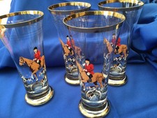 Vintage Pilsner Horse and Hounds Mid Century Beer Glass 1960's Man Cave x 4