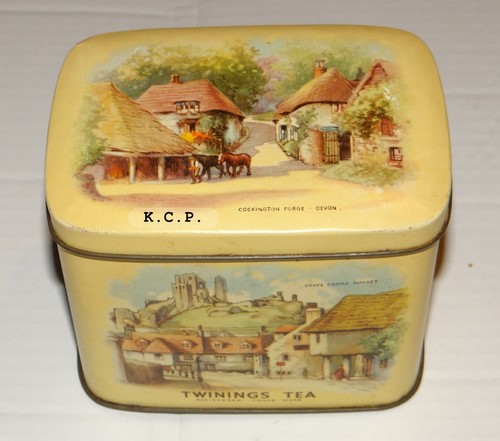 Vintage twinings tea tin - tin, half