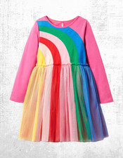 Ex Mini Boden Girl's Long Sleeve Rainbow Tulle Dress in Multi RRP £42 (Defect)