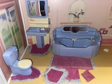 Sindy House Bathroom Set Blue, 3-Piece, 1980s Vintage With Bath And Toilet Mat