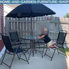 6 Piece Garden Furniture Set with Folding Chairs Table and Parasol Outdoor Patio