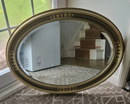 Vintage 1960s gold oval mirror - vintage,