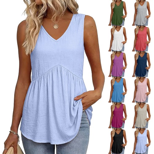 Lady linen cotton neck top - v,