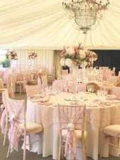 CHAIR COVER HOOD EVENT DECOR WEDDING CHAIRS LACE FABRIC VARIOUS COLOURS