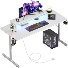 Bestier Gaming Desk 131.6 CM with Power Outlets & LED Light Computer Desk wit...