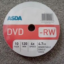 ASDA DVD-RW 10 pack 4.7GB single sided 4 x speed