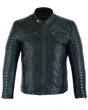 Mens Leather Casual Biker Jacket Coat Soft Motorcycle Genuine Biker Style Fit