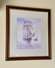Ian Hudson Morning Departure Seascape Ships Large 20 Inch Framed Lithograph .