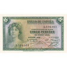 SPAIN P.85 1935 5 Peseta UNC