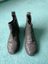 Girls Black Glitter Ankle Boots Size 2 By NEXT With Zip Fastening
