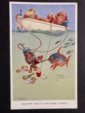 Gran'pop Goes Pearl Fishing Vintage Lawson Wood Gran'pop Postcard E24