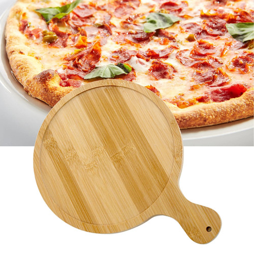 Round wooden pizza serving