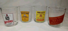 Set Of 4 Vintage Scotch Branded Whisky Rocks Style Glasses Retro Labels 