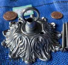 88mm vintage CEILING ROSE chandelier hook SILVER C1950s Old Chrome Nickel Look