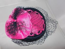 Hot Pink Fuschia Black Navy Wedding Races Hat Fascinator PillBox Net Detail