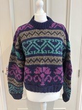 Rey Wear Women’s Vintage Nordic Handmade  100%wool Ski Winter Jumper ,Size S