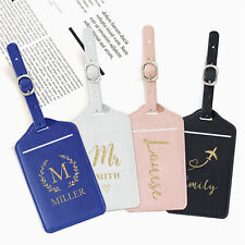 Personalised PU Leather Luggage Tags Engraved Travel ID Name Labels for Suitcase