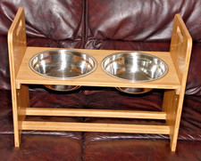 FULLY ADJUSTABLE RAISED DOUBLE DOG BOWLS FEEDER BOWL BOTH PATTERNED METAL DISHES