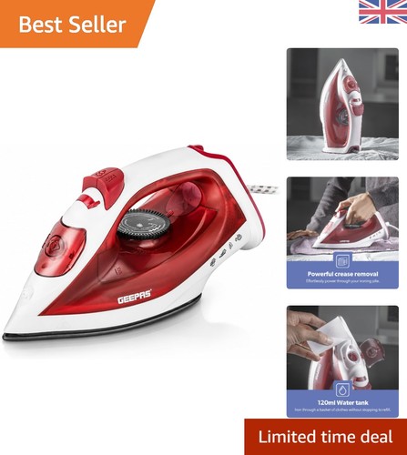 Ergonomic red steam iron - red, with