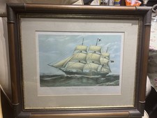 Vintage Framed Clipper Ship Print - The West Australian - Dark Wood Frame VGC