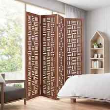 Bedroom Carved Privacy Screen 4-Panel Room Divider-Walnut