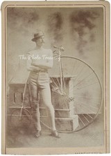 CABINET CARD CYCLIST WITH PENNY FARTHING BICYCLE BY BAUM OF MANCHESTER ANTIQUE 