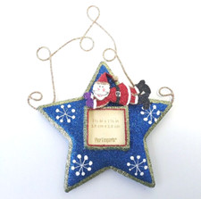 Pier 1 Tin Photo Frame Christmas Ornament Blue Star Fits 1.5x1.5 Picture