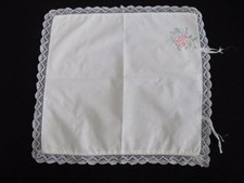 Vintage Pram Pillow Cover Sham Babys 1930s Embroidered Cotton Bobbin Lace 30s