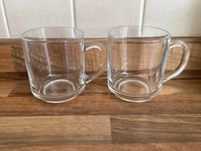 2 x Vintage Arcoroc France Clear Glass Tea Coffee Mugs Large  9 x 7.5cm Retro