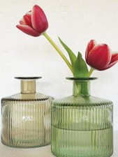Clear Glass Bud Vase, 1x Ribbed Bottle Stem Vase, Decorative Bottle Flower Vase