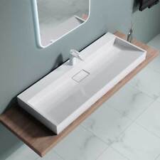 Bathroom Wash Basin Sink Stone Wall Hung Countertop Large +Waste Trap 1200x460mm