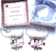 Valentine's Charm Bracelet Betty Boop Charm & Hearts Personalised Romantic Gift