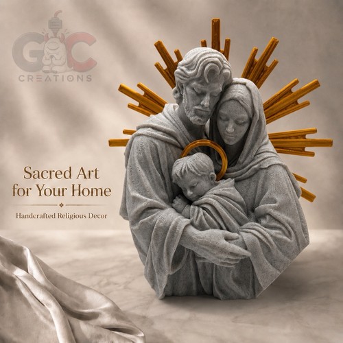 Holy family religious statue - family,