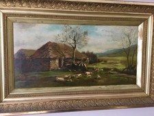 Antique oil painting Sheep in