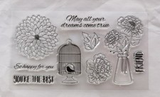 Fantastic Florals stamp sheet. Flowers, bird cage & sentiments acrylic stamps